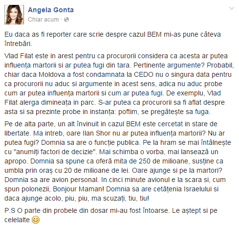 Angela Gonța despre Ilan Şor: Domnia sa susține că umblă prin oraș cu 20 de milioane de lei