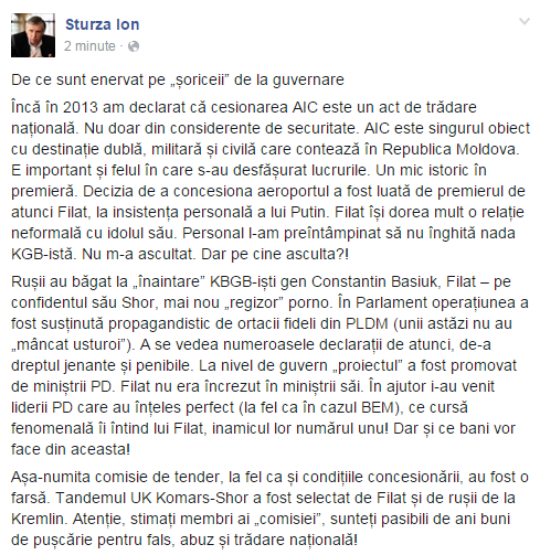 Sturza: Domnule Plahotniuc, lasă țara în pace. Pleacă