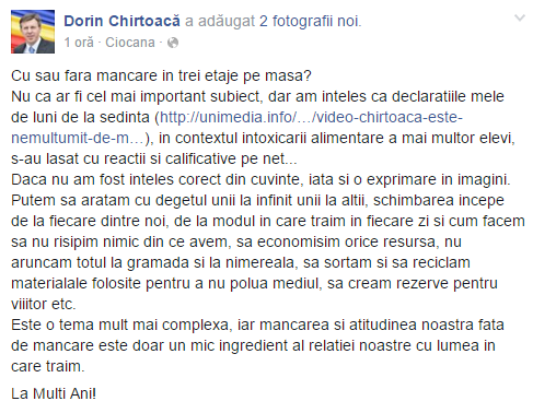Chirtoacă vine cu precizări referitor la subiectul meselor încărcate