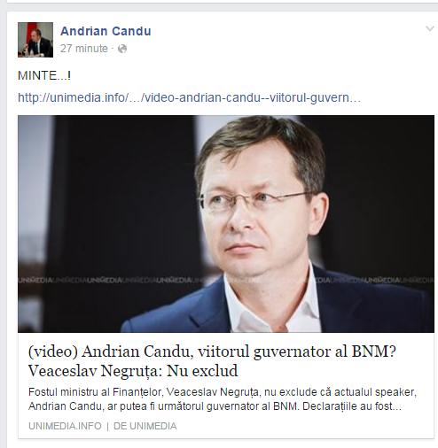 Andrian Candu dezminte zvonul că el ar fi viitorul guvernator al BNM