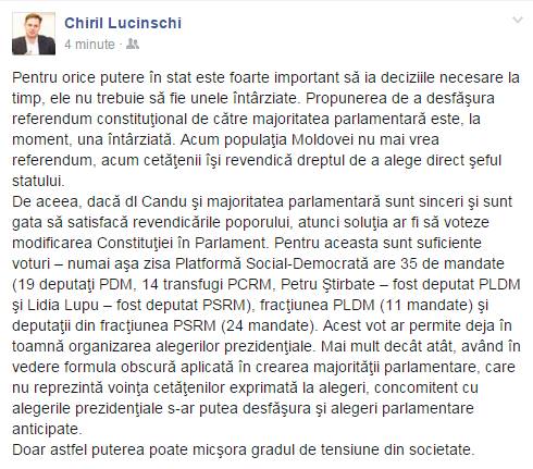 Lucinschi: Propunerea majorității este întârziată