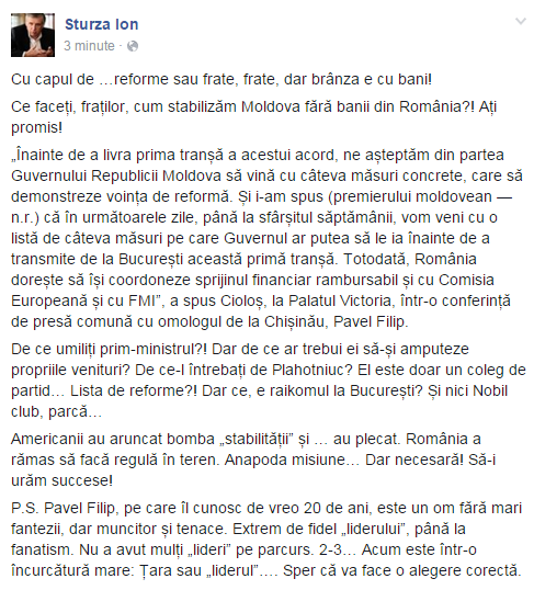 Ion Sturza: Pavel Filip este extrem de fidel „liderului”, până la fanatism