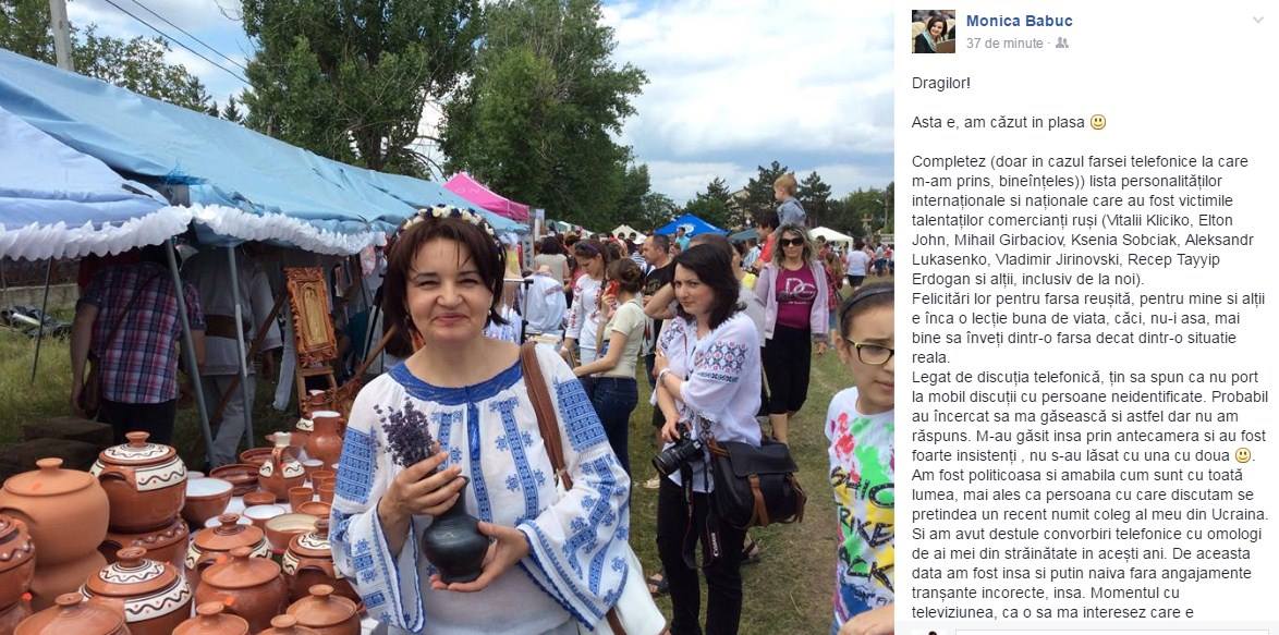 Ministrul Culturii Monica Babuc a devenit victima prankerului rus Vovan