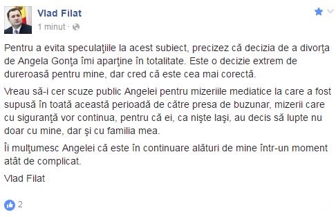 Vlad Filat divorțează de Angela Gonța