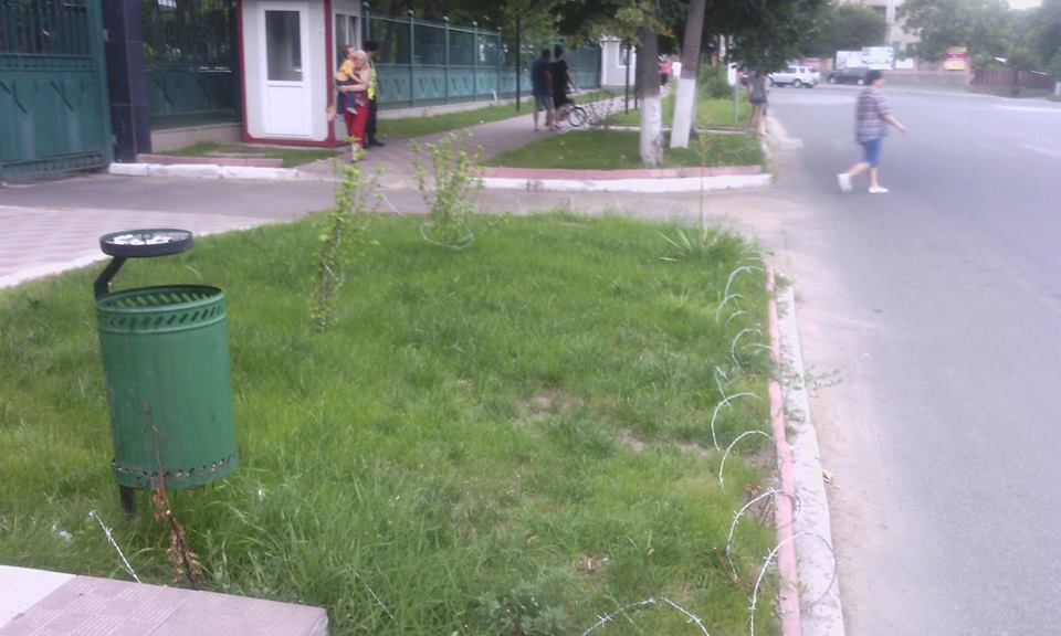 Gazon protejat cu sârmă ghimpată. Se întâmplă în Chișinău