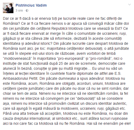 Vadim Pistrinciuc: Din păcate James Pettit a spus adevărul. Moldova are cetățeni care nu se simt români