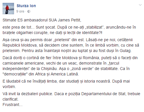 Ion Sturza: Lăsați-ne pe noi, cetățenii Republicii Moldova, să decidem cine suntem