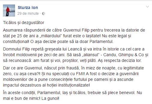 Ticălos și dezgustător - Ion Sturza despre asumarea răspunderii de către Guvernul Filip