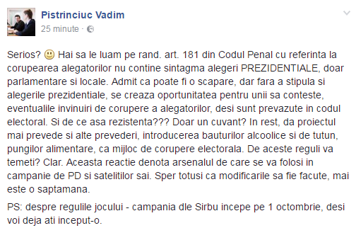 Sîrbu: Coruperea alegătorilor a fost și este pedepsită penal