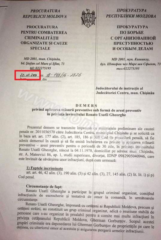 Usatîi publică demersul său de arestare: Procurorii l-au făcut „în baza unei bănuieli rezonabile” și a citațiilor false