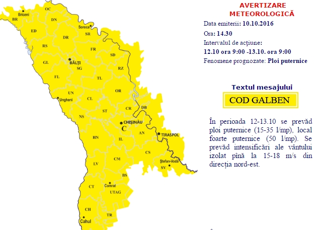 Meteorologii anunță Cod galben de ploi puternice