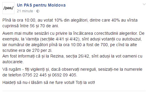 PAS: Avem informații că la Varnița, votanții sunt aduși cu autobuzul. Observatorii: pentru nevăzători
