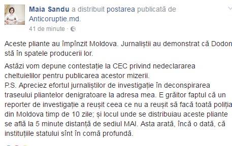 Maia Sandu sesizează CEC-ul privind pliantele denigratoare la adresa ei