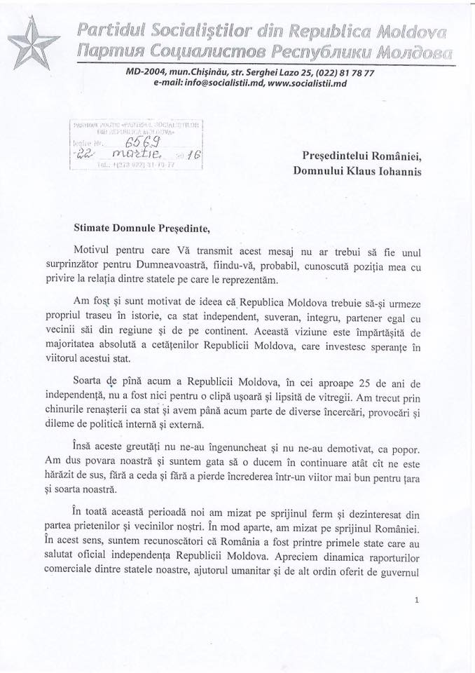 Dodon îi răspunde lui Iohannis: Sper că în relația dintre președinți e de bonton să se răspundă la scrisori