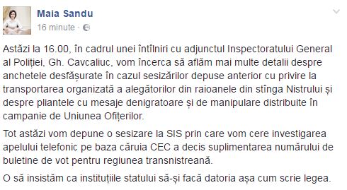 Maia Sandu se va întâlni cu Gheorghe Cavcaliuc: Vom vorbi despre pliantele denigratoare
