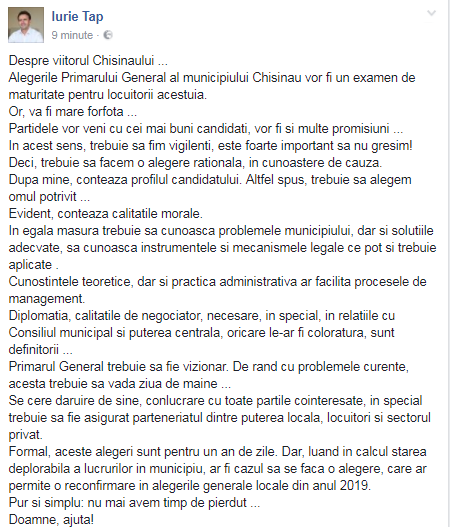 Deputatul Iurie Țap, despre alegerile locale și viitorul Chișinăului