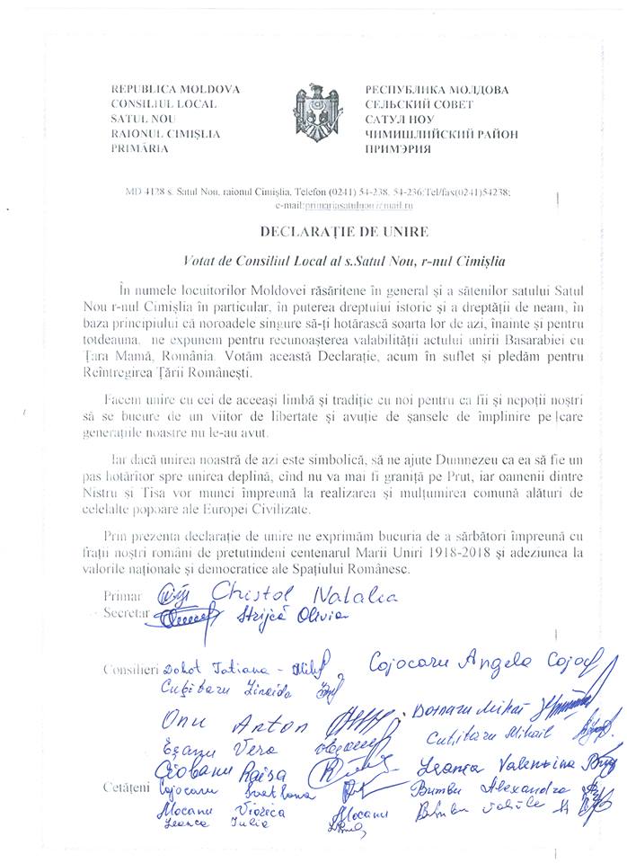 Satul Nou a devenit a 114-a localitate care a adoptat declarația de Unire cu România