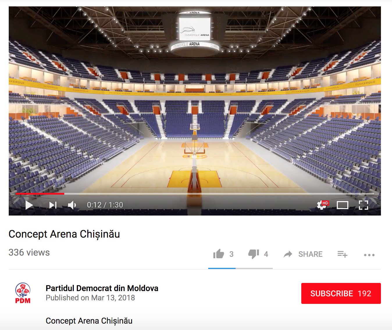 Proiectul Chișinău Arena prezentat de PDM a fost luat de pe Youtube