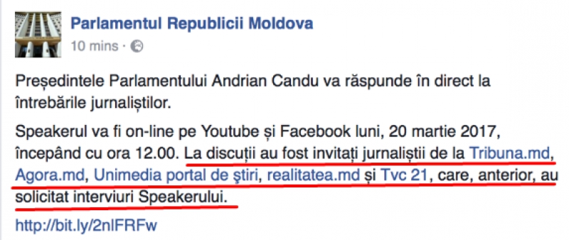 Candu refuză invitațiile la emisiunile site-urilor informaționale, dar îi cheamă pe realizatori la dialoguri comune on-line