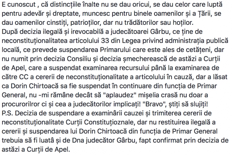 Ghimpu, răscolit din nou de durere: Arestarea lui Chirtoacă ar fi „cadoul” său aniversar