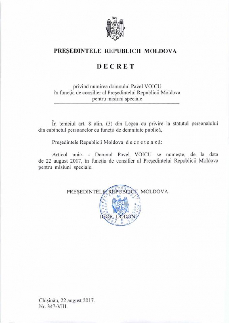După ce l-a luat cu el pe Muntele Athos, Dodon l-a făcut consilier