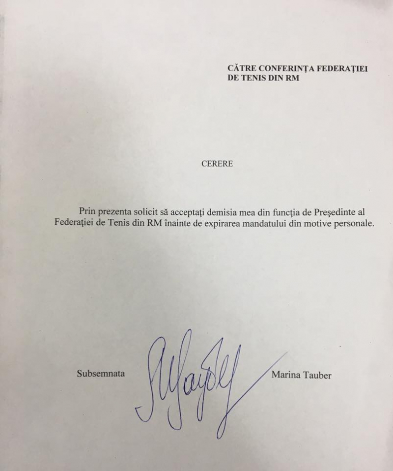 Marina Tauber demisionează din funcția de Președinte al Federației de Tenis din Republica Moldova