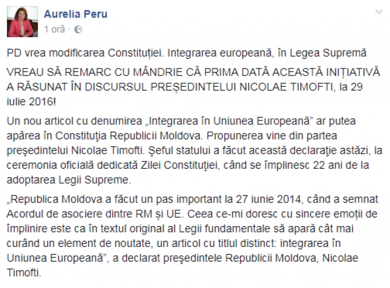 Ex-consilier: Integrarea europeană în Legea Supremă, în discursul lui Timofti