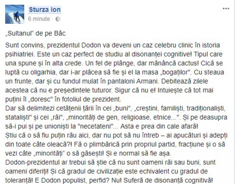 Sturza, către Dodon: Nu-ți plac unioniștii, dar te duci să tai panglici la grădinițele reconstruite pe banii românilor