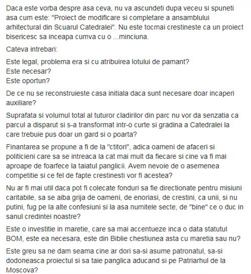 Chirtoacă, despre construcția din spatele Catedralei: Nu vă ascundeți după veceu