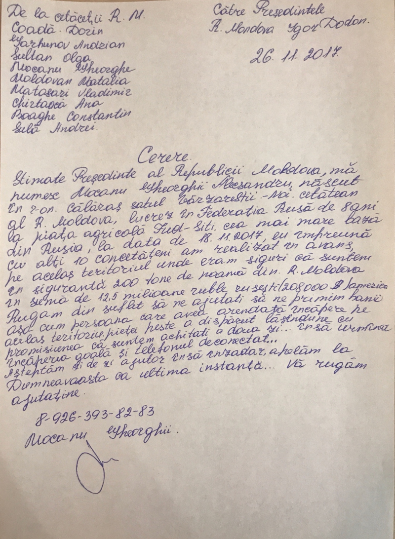 Adresare la Dodon: Moldoveni înșelați la Moscova de 12 milioane de ruble rusești